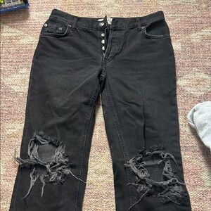 Free People Black Distressed Straight Leg Jeans